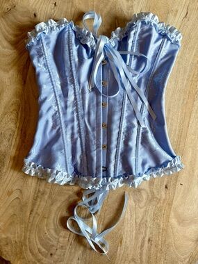 Light Blue Ruffled Satin Corset Top